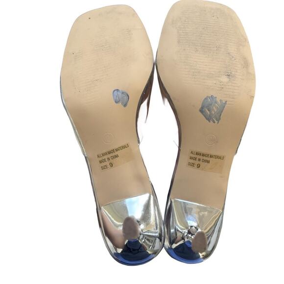 Y2K VTG. SILVER PEARL RHINESTONE CLEAR KITTEN HEEL SANDALS SZ. 9  WILD DIVA - Picture 7 of 8